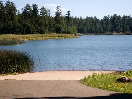 Lake with boat ramp