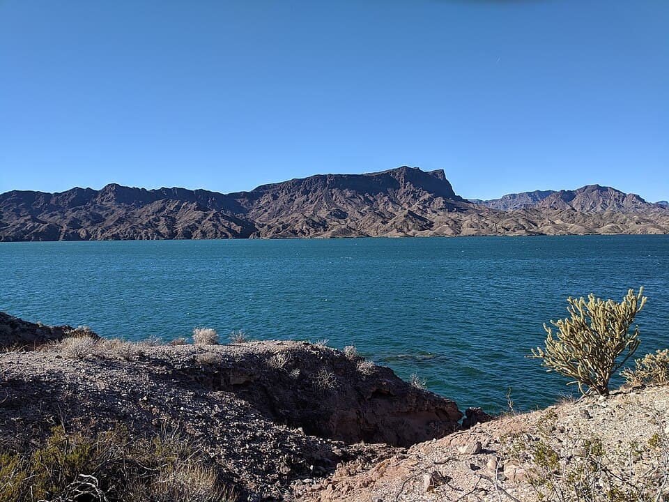 Lake Havasu and desert mountains seen from Cattail Cove State Park