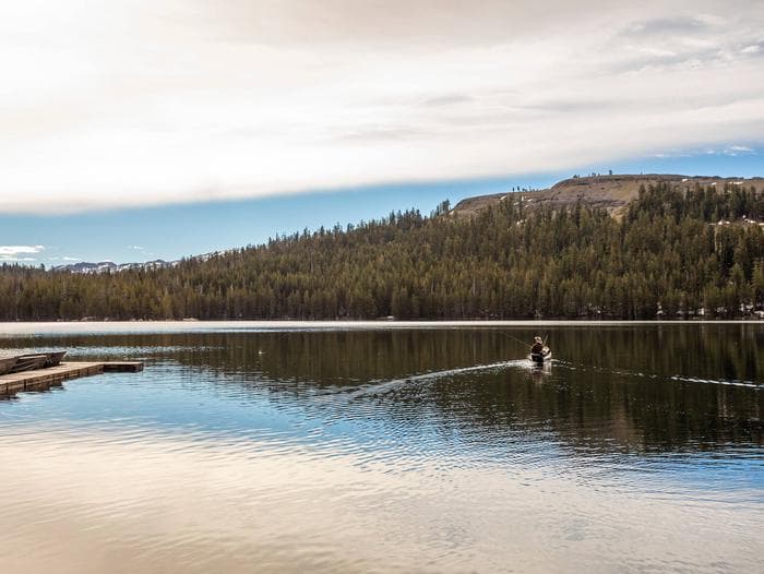 Kayak fisherman on Lake Alpine