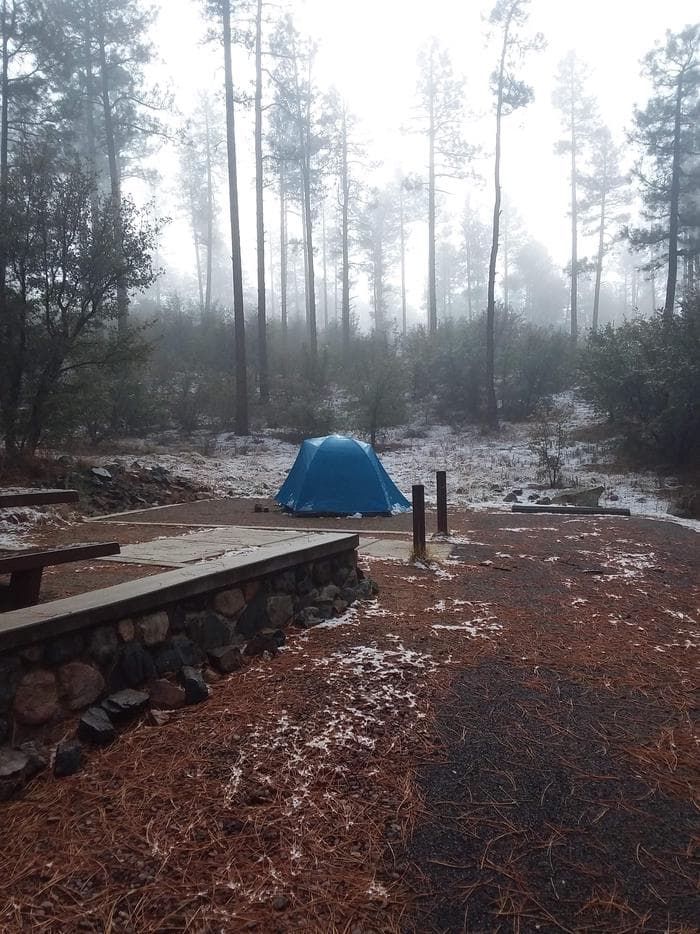 White Spar Campground Occupied Campsite on a Misty Morning