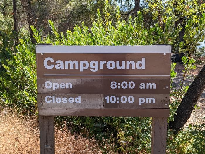 Campground Hours. Open 8:00 AM. Closed 10:00 PM.