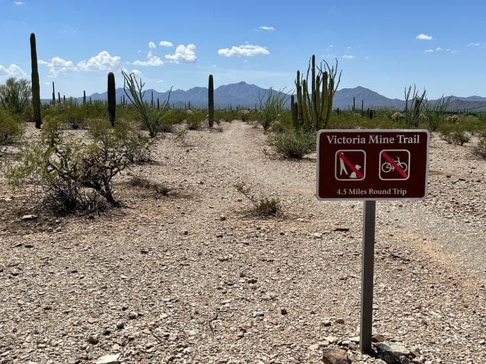 The Victoria Mine trail trailhead sign at TWIN PEAKS CAMPGROUND