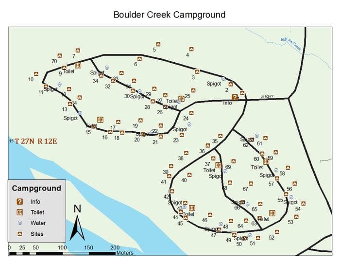 This is a map of the campground showing the layout of the sites nd other faciltiies in the campground.