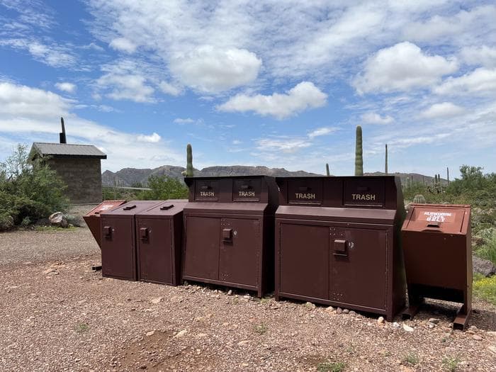 Trash cans at Alamo Canyon Campground.
