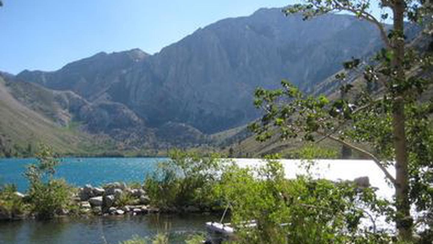 A mountain lake as seen from a campground